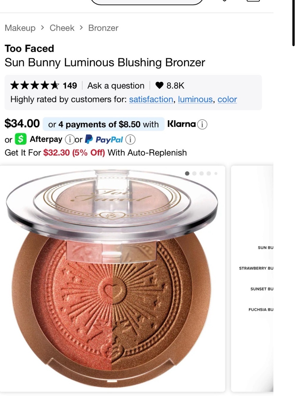 Too Faced Sun Bunny Blushing Bronzer - Pink and Gold Packaging - Picture 6 of 7
